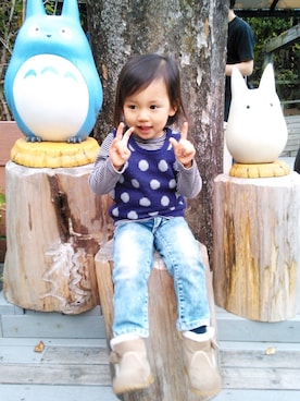 「アイテム（ベスト、パープル系）」を使った、HARURU!!!さん（キッズ・100cm）の冬コーディネート