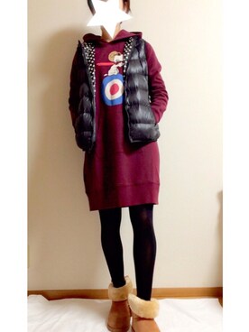 「アイテム（シャツワンピース、レッド系）」を使った、ひなこさん（レディース・165cm）の秋コーディネート