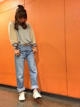 「H&M（エイチ・アンド・エム）のアイテム（ピアス（両耳用）、ホワイト系）」を使った、r y o **さん（レディース・153cm）の冬コーディネート