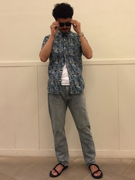 「ブリーチデニム」｜「アイテム（腕時計）」を使った、MiyaKjさん（メンズ・181cm）の夏コーディネート