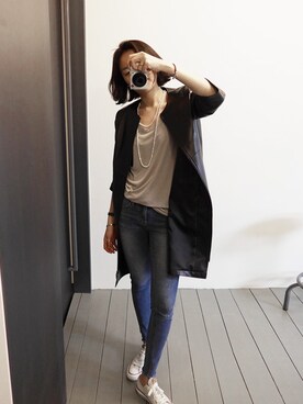 「ロングジャケット」｜「アイテム（ノーカラージャケット）」を使った、LITTLEBLACKさん（レディース・162cm）の秋コーディネート