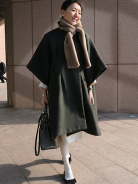 「Aラインコート」｜「アイテム（ポンチョ）」を使った、LITTLEBLACKさん（レディース・162cm）の冬コーディネート
