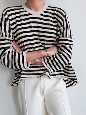 「ボーダーニット」｜LITTLEBLACKさん（レディース・162cm）の秋コーディネート