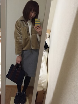 「エルメス」｜「アイテム（ブルゾン）」を使った、ジェシカさん（レディース・165cm）の冬コーディネート