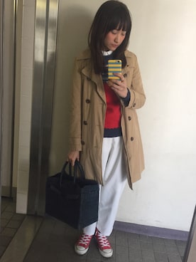 「SEA（シー）のネイビーカゴバッグM（かごバッグ）」を使った、ジェシカさん（レディース・165cm）の冬コーディネート