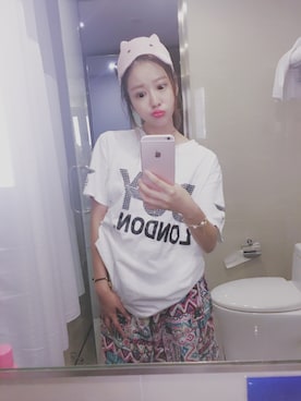 「BEAMS BOY（ビームスボーイ）のアイテム（Tシャツ/カットソー、ホワイト系）」を使った、Mioooさん（レディース・168cm）の夏コーディネート