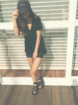 「アイテム（Tシャツ/カットソー、ブラック系）」を使った、KIYさん（レディース・158cm）の秋コーディネート