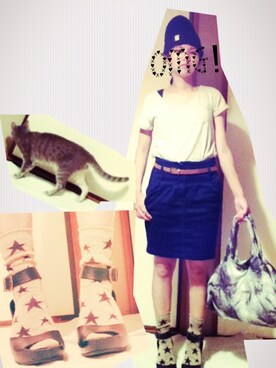 「ROSE BUD（ローズバッド）の553-3347 LEATHER SANDAL（サンダル、ブラック系）」を使った、sanさん（レディース・148cm）の夏コーディネート
