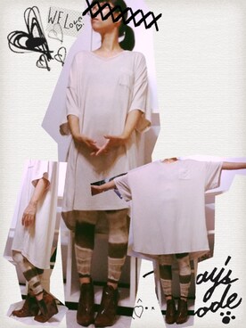 「RNA-N（アールエヌエーエヌ）のL8817 オパールWASHオーバーT（Tシャツ/カットソー、グレー系）」を使った、sanさん（レディース・148cm）の夏コーディネート