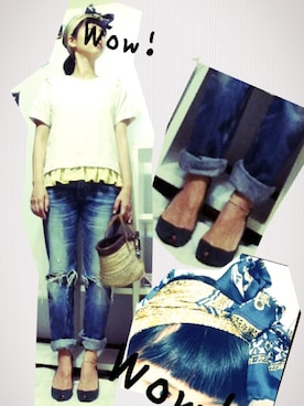 「ROSE BUD（ローズバッド）のLCTT-141104 BACK ZIP H/S TOPS（Tシャツ/カットソー、ホワイト系）」を使った、sanさん（レディース・148cm）の夏コーディネート