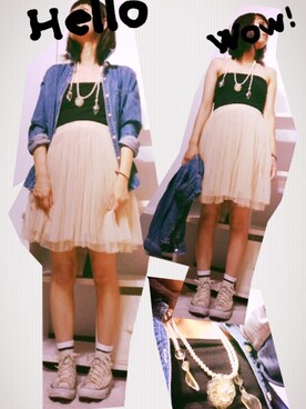 「CONVERSE（コンバース）のCONVERSE CVS ALL STAR HI（スニーカー、ホワイト系）」を使った、sanさん（レディース・148cm）の夏コーディネート