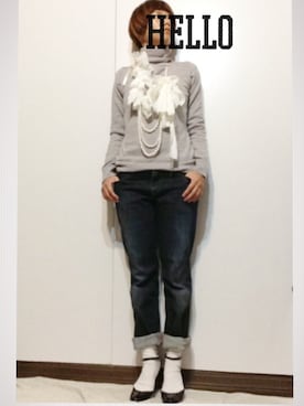 「Juze（ジュゼ）の<21.5-25cm対応！>アンクルストラップインヒールパンプス（パンプス、ブラック系）」を使った、sanさん（レディース・148cm）の秋コーディネート