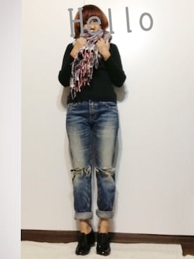 「ROSE BUD（ローズバッド）の(ALL BLACK) 12-0204/C016CH PATENT PU ONE BUCKLE SHOES（その他シューズ、ブラック系）」を使った、sanさん（レディース・148cm）の冬コーディネート