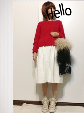 「Abercrombie&Fitch（アバークロンビーアンドフィッチ）のアイテム（ニット/セーター、レッド系）」を使った、sanさん（レディース・148cm）の冬コーディネート