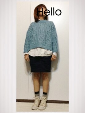 「H&M（エイチ・アンド・エム）のアイテム（ニット/セーター、ブルー系）」を使った、sanさん（レディース・148cm）の冬コーディネート