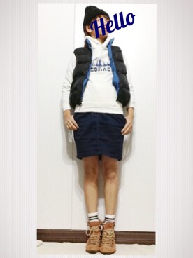 「OLD NAVY（オールドネイビー）のアイテム（ベスト、ブラック系）」を使った、sanさん（レディース・148cm）の冬コーディネート