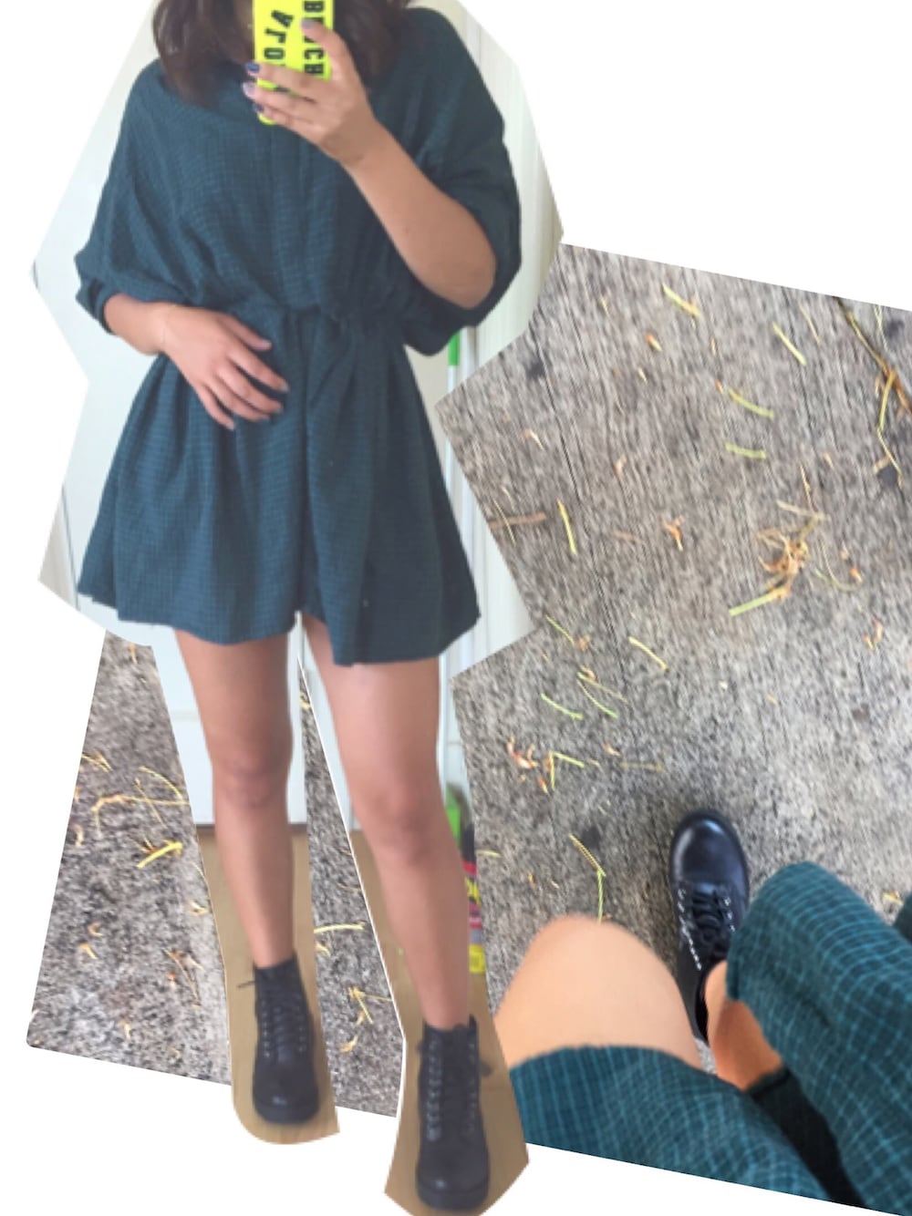 「urban outfitters、シャツワンピ、ミニ丈、秋のコーデ」｜「URBAN OUTFITTERSのアイテム（シャツワンピース、グリーン系）」を使った、J U L I Aさん（レディース・162cm）の秋コーディネートの1枚目の写真