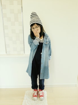 「RAGEBLUE（レイジブルー）のアイテム（帽子）」を使った、COTTENさん（キッズ・125cm）の春コーディネート