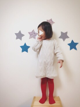 「赤タイツ」｜「アイテム（ワンピース/ドレス）」を使った、KoKaさん（キッズ・100cm）の秋コーディネート