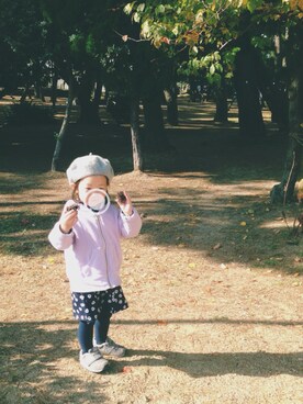 「アイテム（タイツ/ストッキング、ブルー系）」を使った、KoKaさん（キッズ・100cm）の冬コーディネート