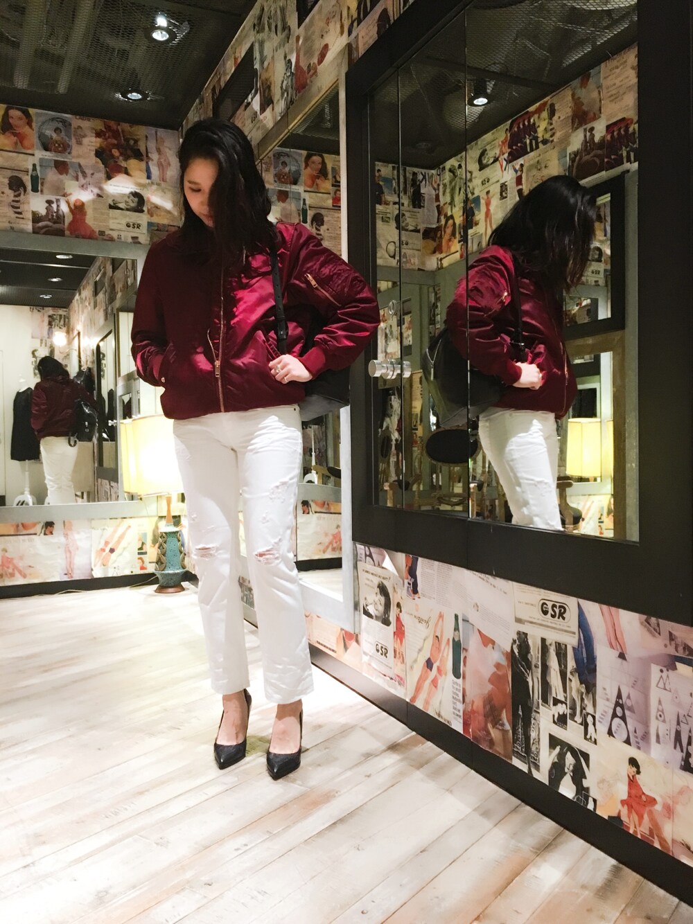 「ディーゼル、ディーゼル渋谷、Diesel、dieselshibuya、デニムから始まったライフスタイルブランド、新作、17SS、フリル、シンプル」｜「DIESELのアイテム（ナイロンジャケット、レッド系）」を使った、ゆいさん（レディース・161cm）の秋コーディネートの1枚目の写真