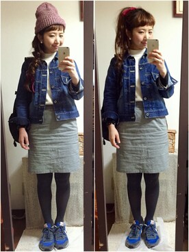「コクーンスカート」｜「アイテム（デニムジャケット）」を使った、まさみさん（レディース・159cm）の秋コーディネート