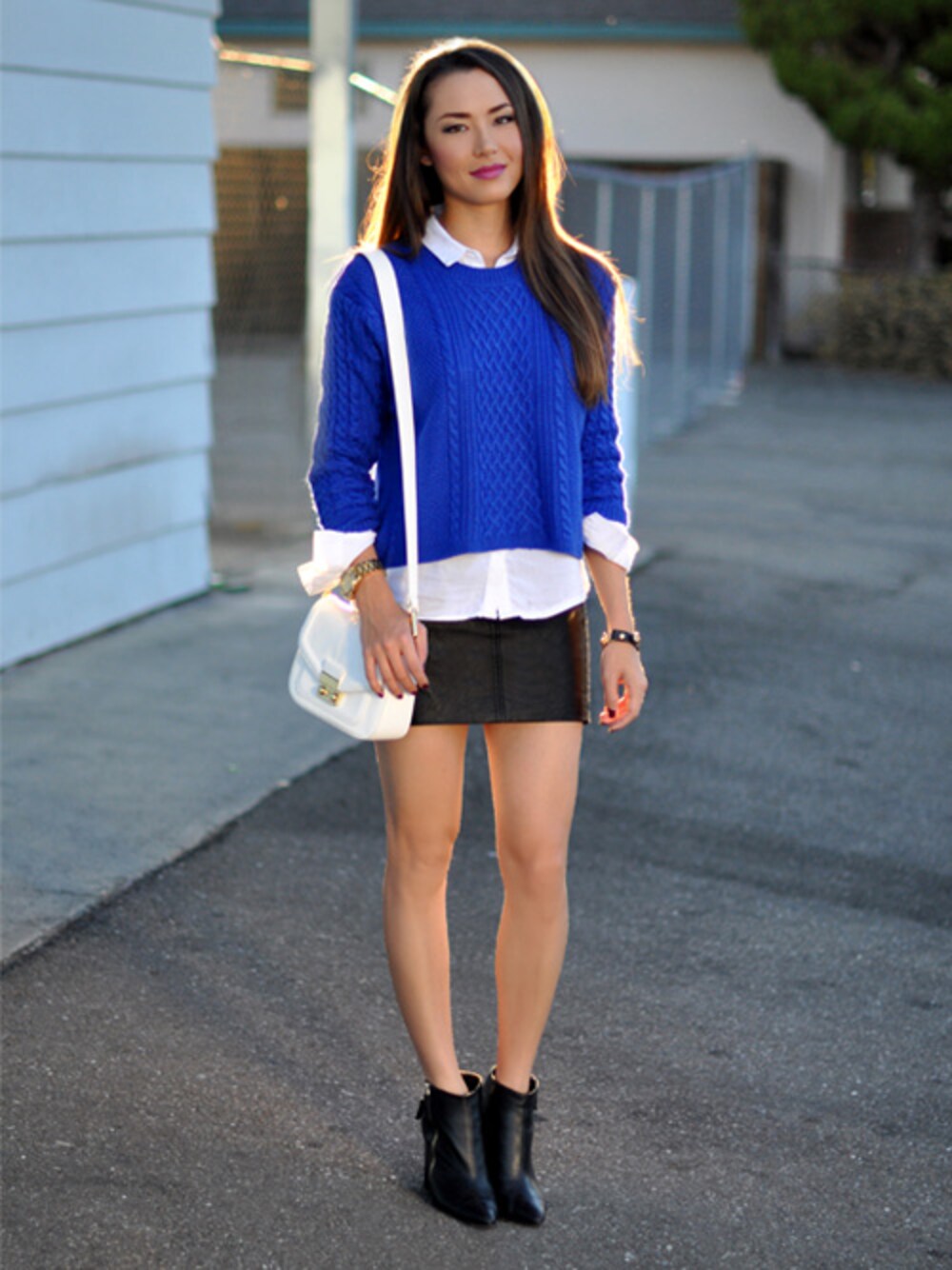 「 FALL、 preppy、hapatime」｜「Blue Long Sleeve Cable Knit Crop Sweater（ニット/セーター、ブルー系）」を使った、Jessicaさん（レディース・163cm）の秋コーディネートの1枚目の写真