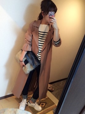 「TODAYFUL（トゥデイフル）のロングトレンチコート（トレンチコート、ベージュ系）」を使った、Jさん（レディース・168cm）の秋コーディネート