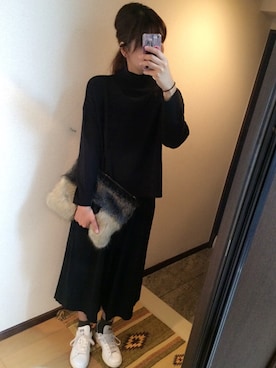 「GU（ジーユー）のアイテム（ニット/セーター、ブラック系）」を使った、Jさん（レディース・168cm）の秋コーディネート