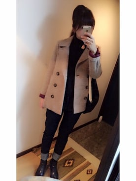 「雨の日コーデ」｜「アイテム（ピーコート）」を使った、Jさん（レディース・168cm）の秋コーディネート