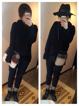 「exsomeのアイテム（ニット/セーター、ブラック系）」を使った、Jさん（レディース・168cm）の秋コーディネート