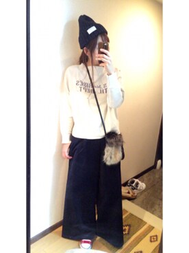 「TODAYFUL（トゥデイフル）のVintageダメージスエット（スウェット、ホワイト系）」を使った、Jさん（レディース・168cm）の秋コーディネート