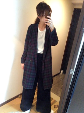 「TODAYFUL（トゥデイフル）のチェックガウン（その他アウター、グリーン系）」を使った、Jさん（レディース・168cm）の秋コーディネート