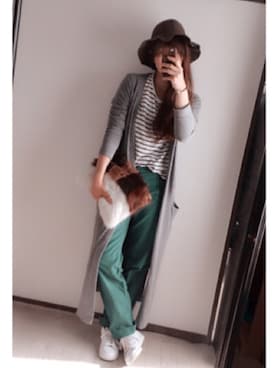 「Handmade（ハンドメイド）のアイテム（クラッチバッグ、ホワイト系）」を使った、Jさん（レディース・168cm）の秋コーディネート