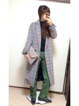 「TODAYFUL（トゥデイフル）のチェックチェスターコート（チェスターコート、グレー系）」を使った、Jさん（レディース・168cm）の冬コーディネート
