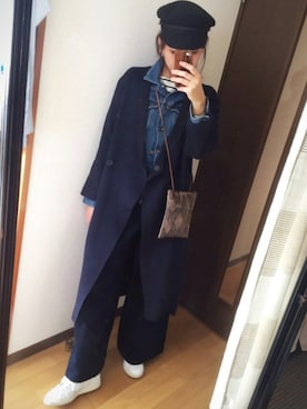 「VIS（ビス）のマリンキャスケット（キャスケット、ブラック系）」を使った、Jさん（レディース・168cm）の冬コーディネート