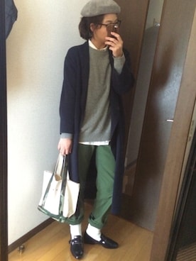 「GU（ジーユー）のアイテム（ハンチング/ベレー帽、グレー系）」を使った、Jさん（レディース・168cm）の冬コーディネート