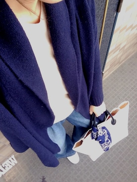 「TODAYFUL（トゥデイフル）のNEWウールカーディガン（カーディガン/ボレロ、ブルー系）」を使った、Jさん（レディース・168cm）の冬コーディネート