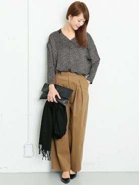 「URBAN RESEARCH DOORS（アーバンリサーチドアーズ）のDOORS コットンタックワイドパンツ（その他パンツ）」を使った、DOORS WOMENSさん（レディース・168cm）の冬コーディネート