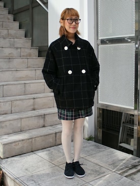 「フレッドペリー」｜「アイテム（ピーコート）」を使った、MIYOさん（レディース・155cm）の秋コーディネート