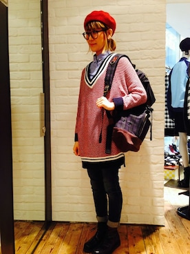 「ボタンダウンシャツ」｜「アイテム（チュニック）」を使った、MIYOさん（レディース・155cm）の春コーディネート
