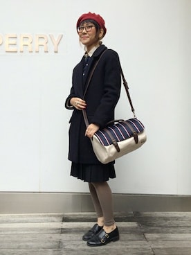 「FRED PERRY（フレッドペリー）のアイテム（ハンチング/ベレー帽）」を使った、MIYOさん（レディース・155cm）の秋コーディネート
