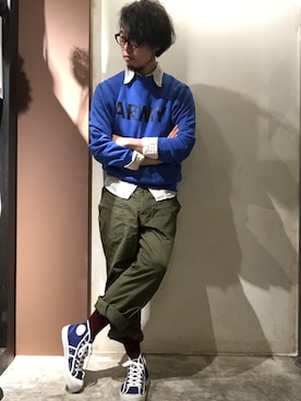 「FRUIT OF THE LOOM（フルーツオブザルーム）のアイテム（スウェット）」を使った、Onkochishin_Gotoさん（メンズ・169cm）の秋コーディネート