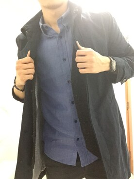 「initial（イニシャル）のアイテム（トレンチコート）」を使った、Sylarさん（メンズ・177cm）の秋コーディネート