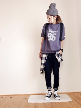 「BEAUTY&YOUTH UNITED ARROWS（ビューティーアンドユースユナイテッドアローズ）の【WEB限定】by ※∵デニムテーパード9分丈パンツ　◆（デニムパンツ）」を使った、はなこさん（レディース・160cm）の秋コーディネート