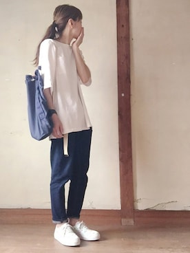 「BEAUTY&YOUTH UNITED ARROWS（ビューティーアンドユースユナイテッドアローズ）の【WEB限定】by ※∵デニムテーパード9分丈パンツ　◆（デニムパンツ）」を使った、はなこさん（レディース・160cm）の夏コーディネート