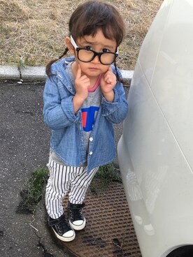 「OLD NAVY（オールドネイビー）のアイテム（シャツ/ブラウス、ブルー系）」を使った、hijihanさん（キッズ・110cm）の秋コーディネート