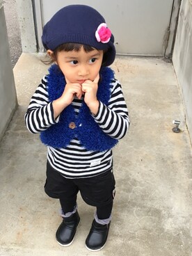 「貰い物のアイテム（ベスト、ブルー系）」を使った、hijihanさん（キッズ・110cm）の秋コーディネート