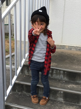 「POLO RALPH LAUREN（ポロ ラルフ ローレン）のアイテム（Tシャツ/カットソー、グレー系）」を使った、hijihanさん（キッズ・110cm）の秋コーディネート