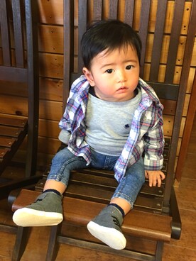 「OLD NAVY（オールドネイビー）のアイテム（シャツ/ブラウス、その他）」を使った、hijihanさん（キッズ・110cm）の秋コーディネート